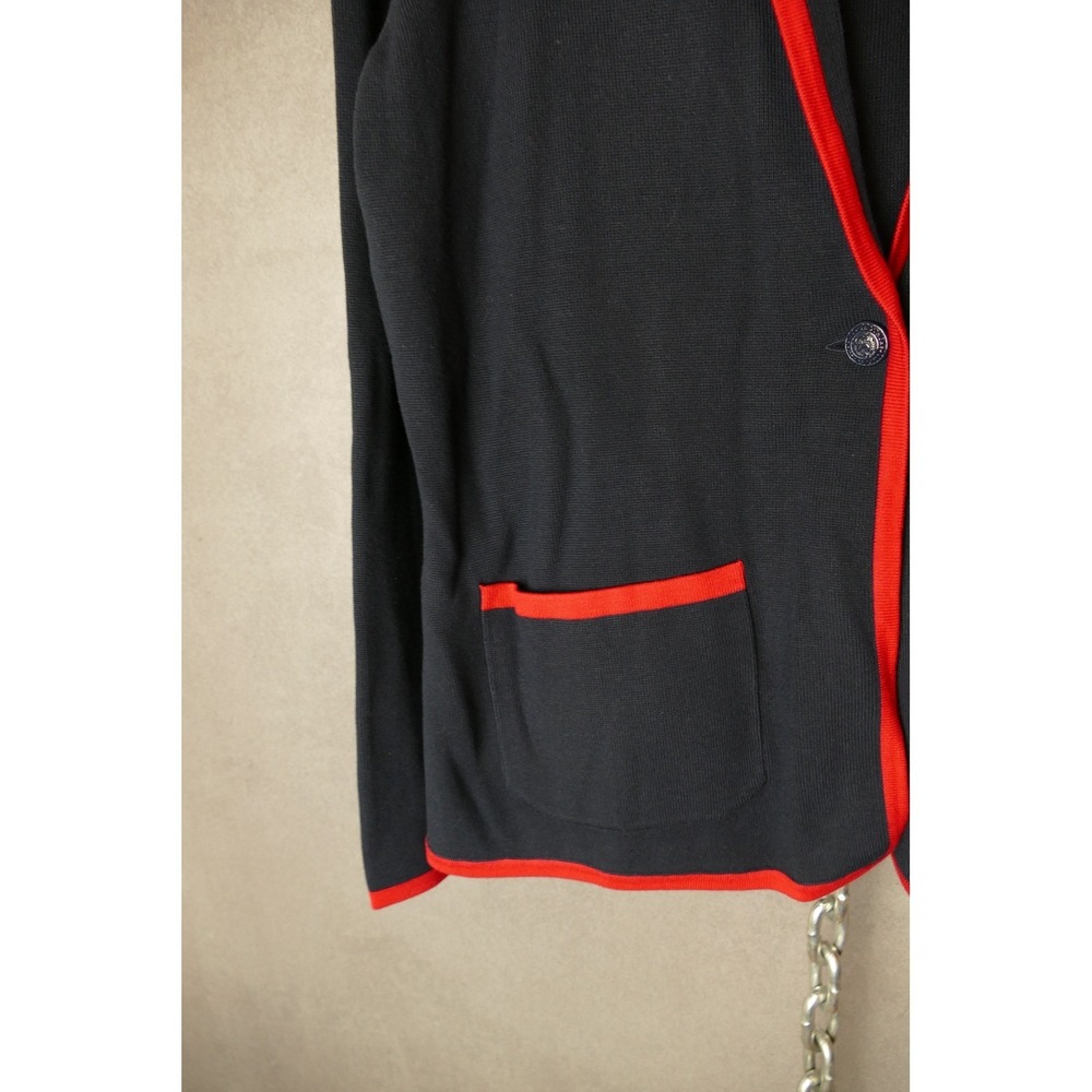 Brooks Brothers Red Fleece Navy Blue Knit Blazer Cardigan Red Trim‎ Large Women - Picture 5 of 13